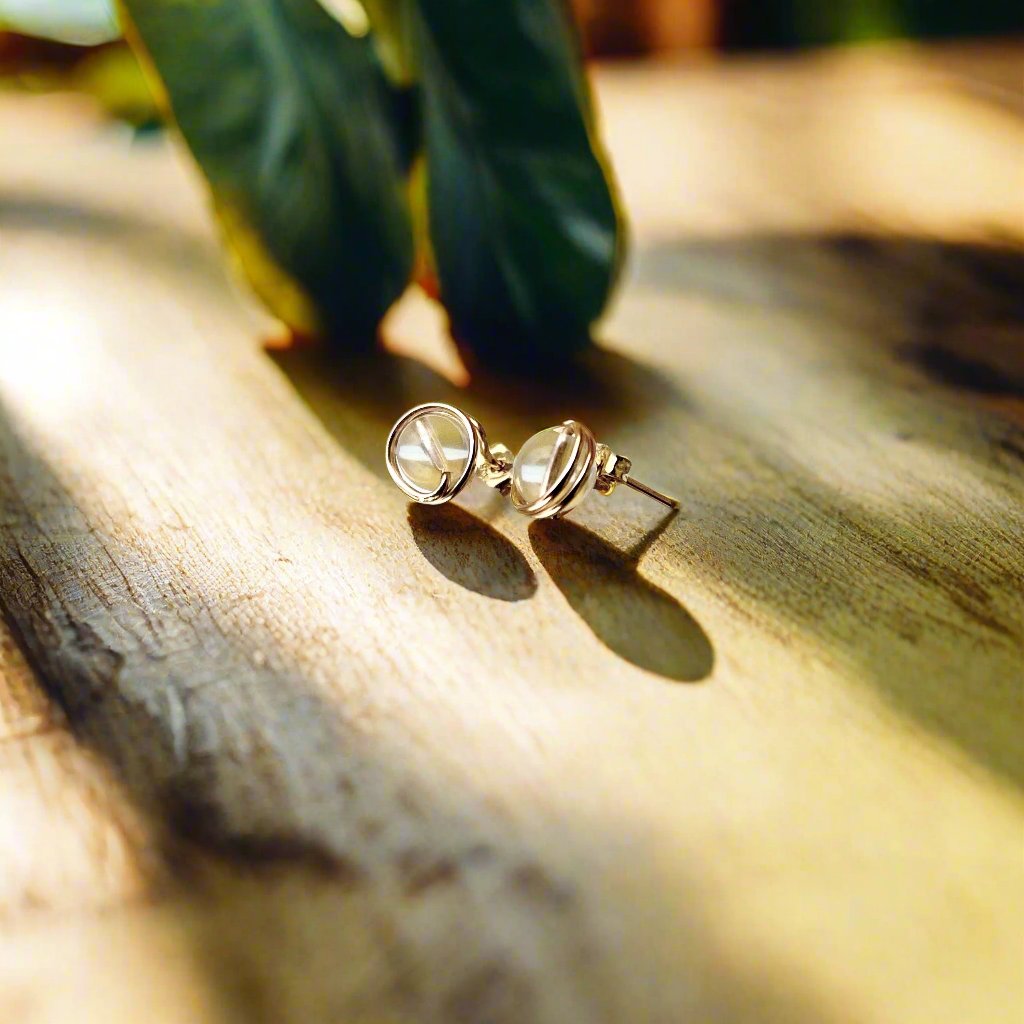 14k Gold Filled Stud Clear Quartz Earrings