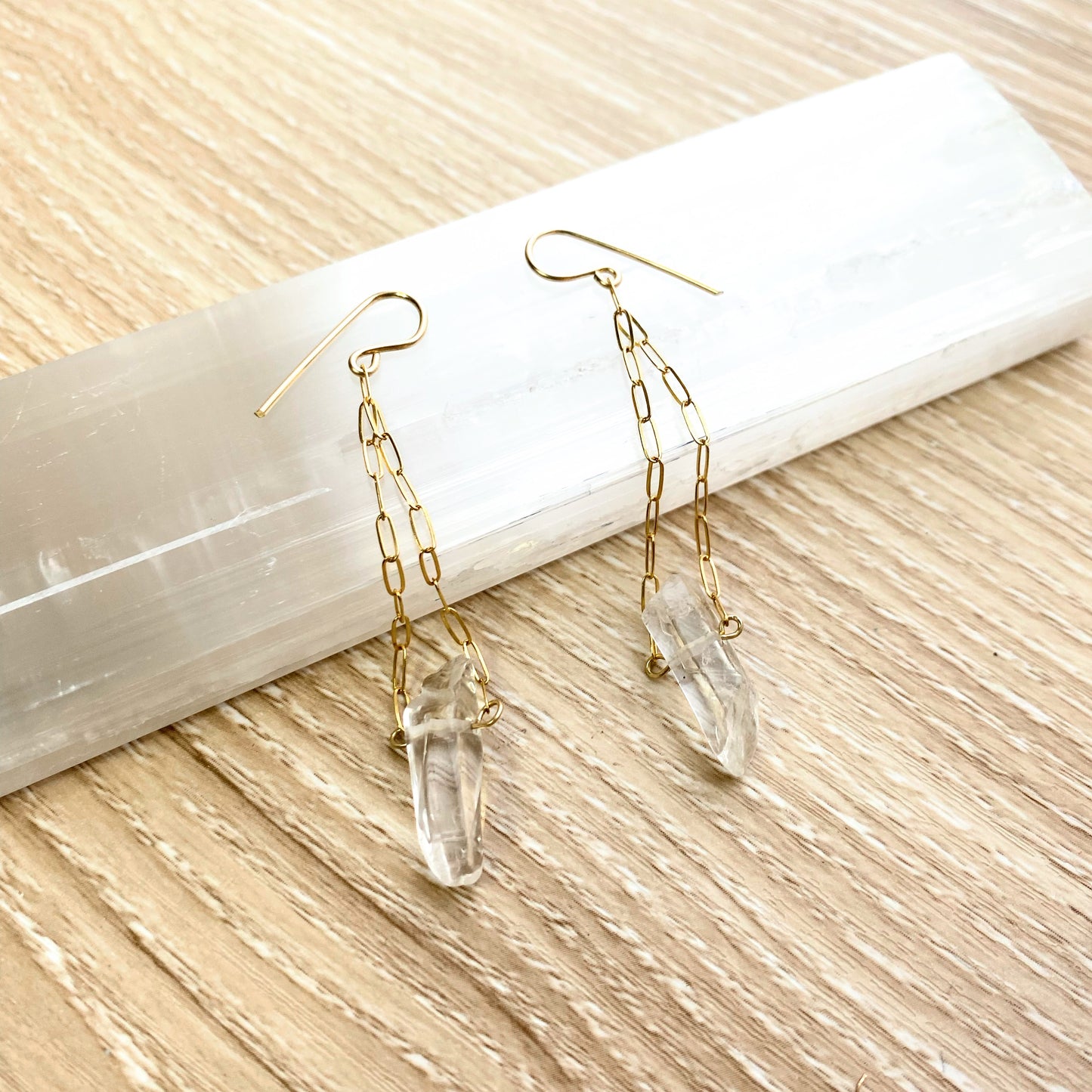 14k Gold Filled Paper Clip Clear Quartz Earrings