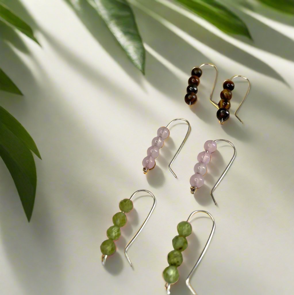 925 Sterling Silver Peridot, Rose Quartz and Tigers Eye Studs (handmade)