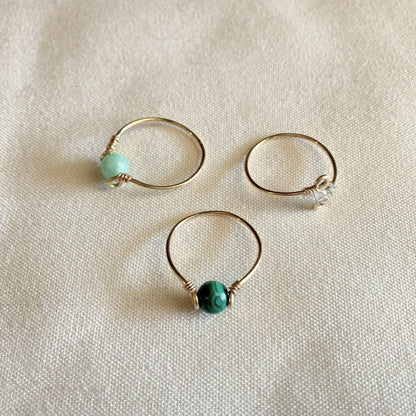 Jade, Malachite, Herkimer 14k Gold Filled Wire Rings