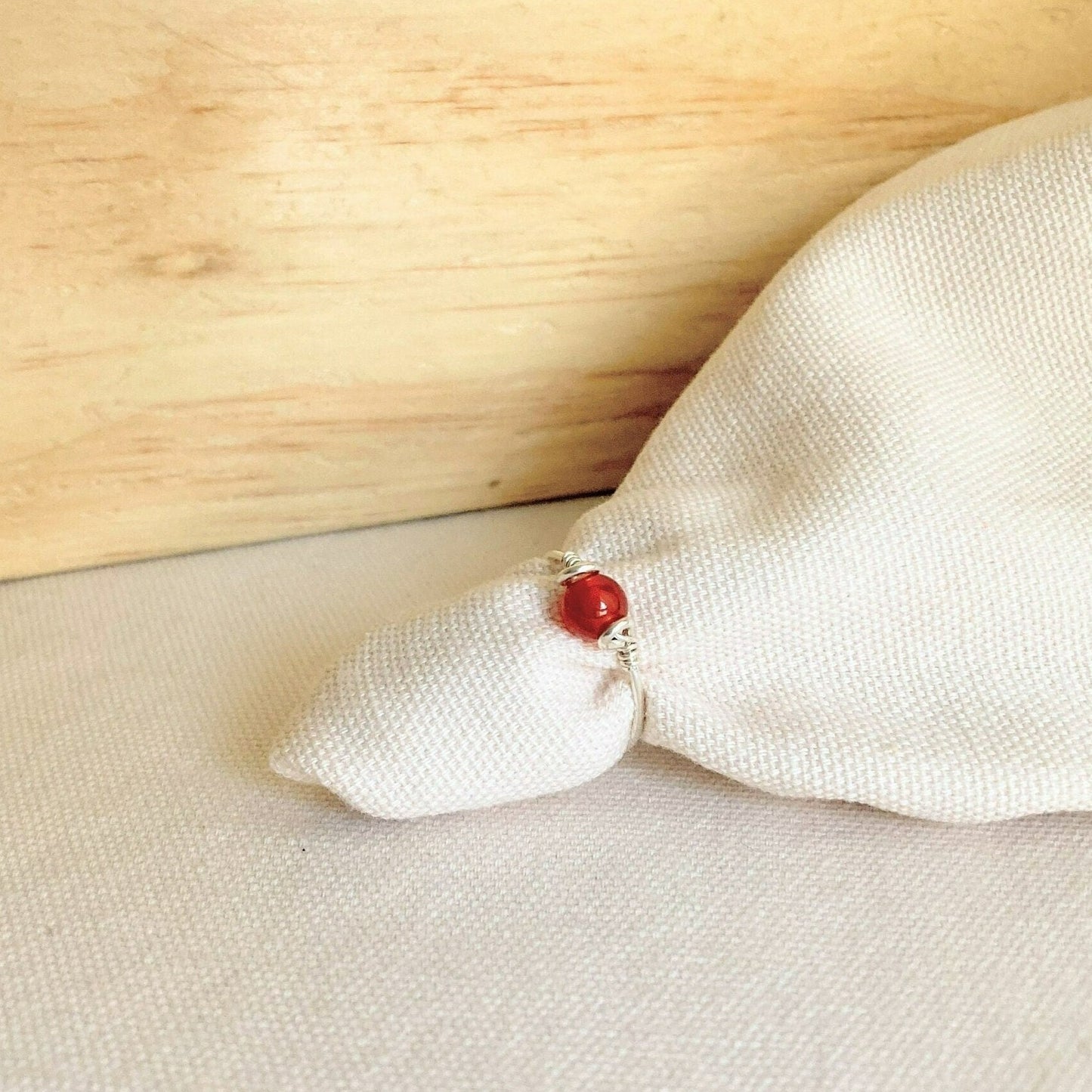 925 Sterling Silver Carnelian Wire Ring