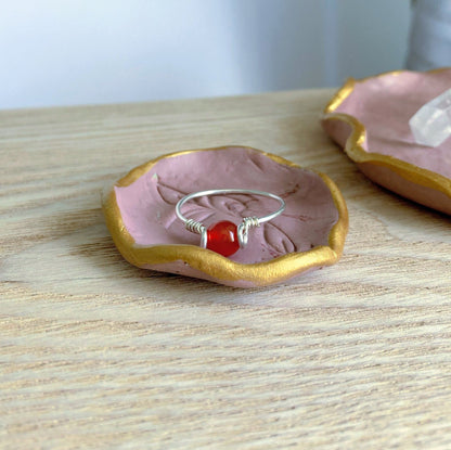 925 Sterling Silver Carnelian Wire Ring