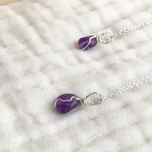 Amethyst 925 Sterling Silver Necklace Wire Necklace 16in.