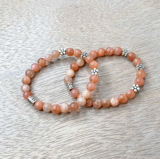 Peach Moonstones with Flower Bracelets